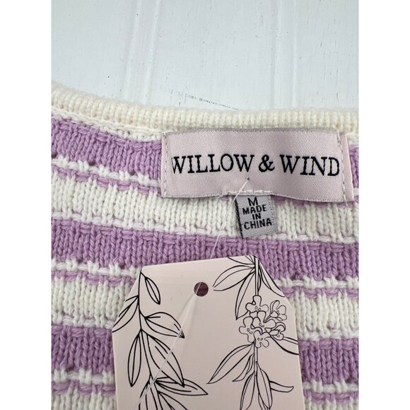 Willow & Wind Purple & White Striped Cropped Cardigan Sweater Scalloped Size MED - Picture 2 of 6